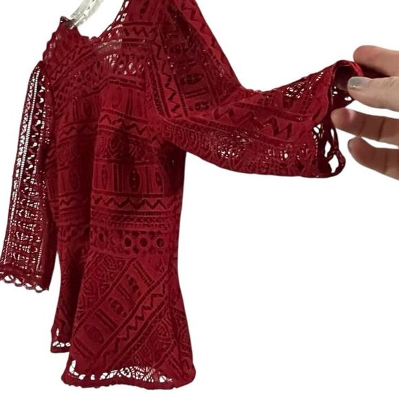 Moulinette Soeurs Anthropologie Tamera Red Lace Blouse Size 10 - Picture 8 of 14